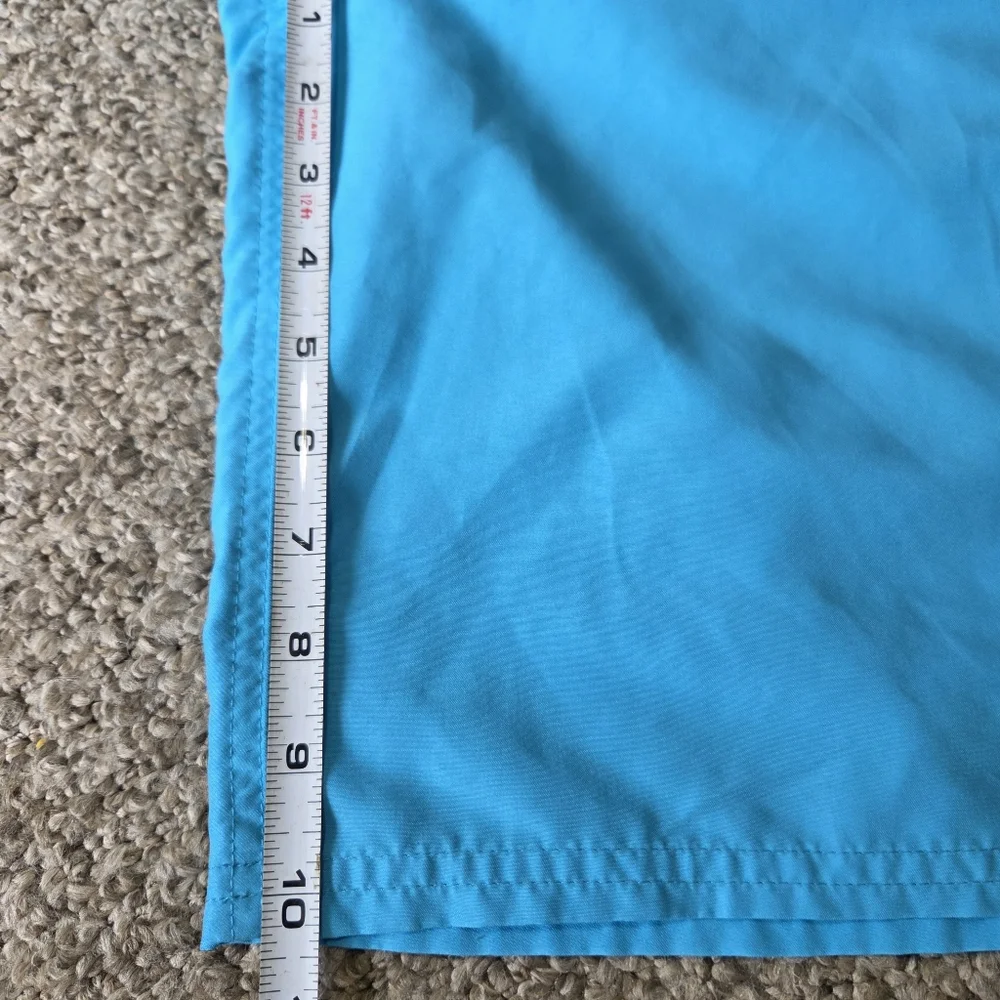 NIKE Swim Trunks Turquiose Blue Lined Spellout‎ Back Swoosh Mens SZ L